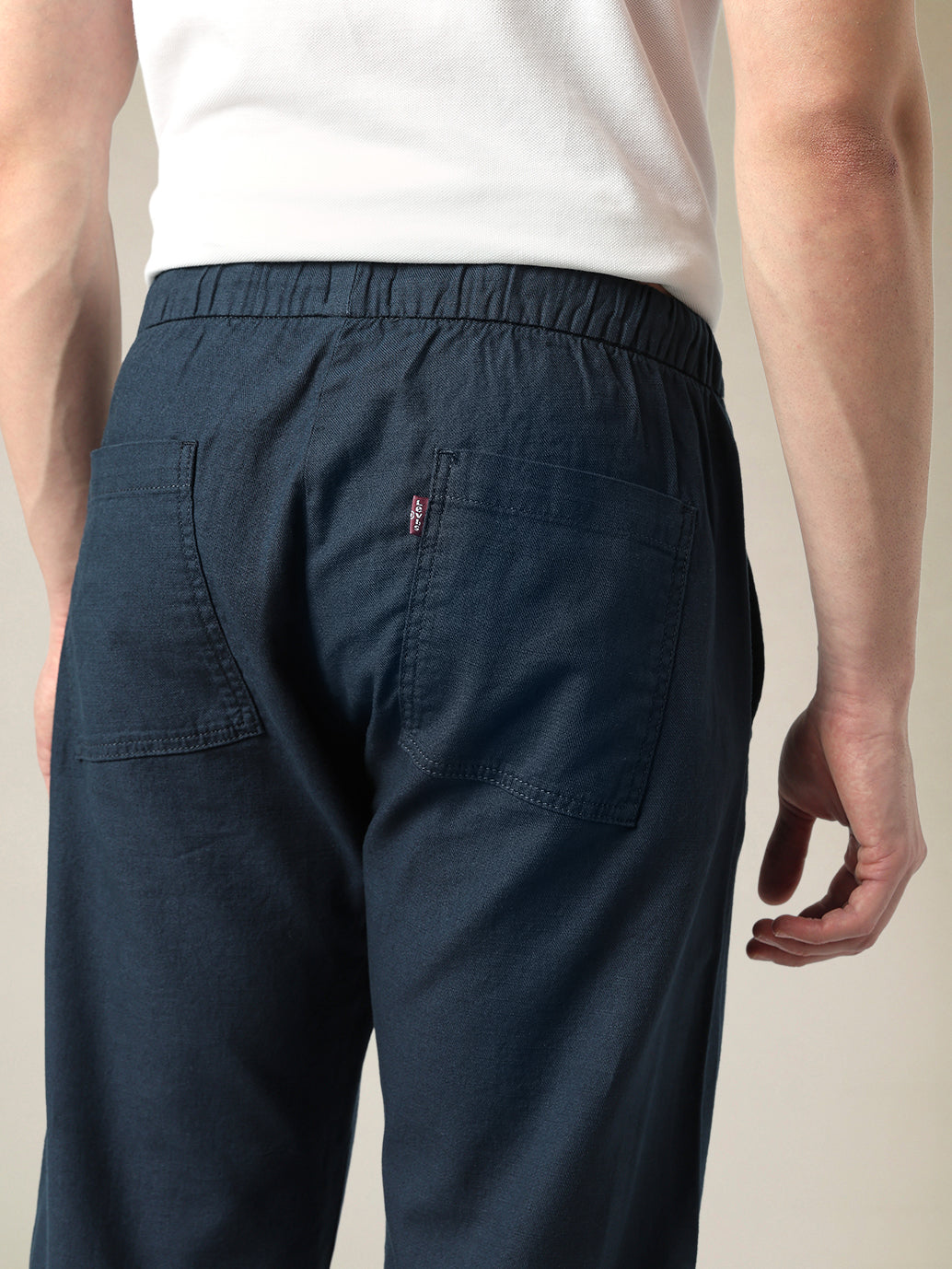 Men's Dark Blue Relaxed Straight Fit Mid Rise Chinos - Detail View
