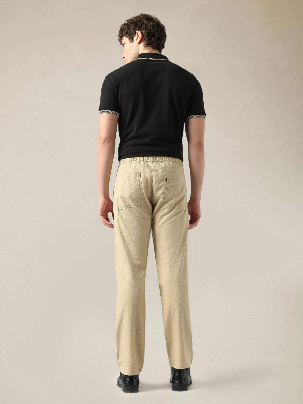 Men's Beige Relaxed Straight Fit Mid Rise Chinos - Back View
