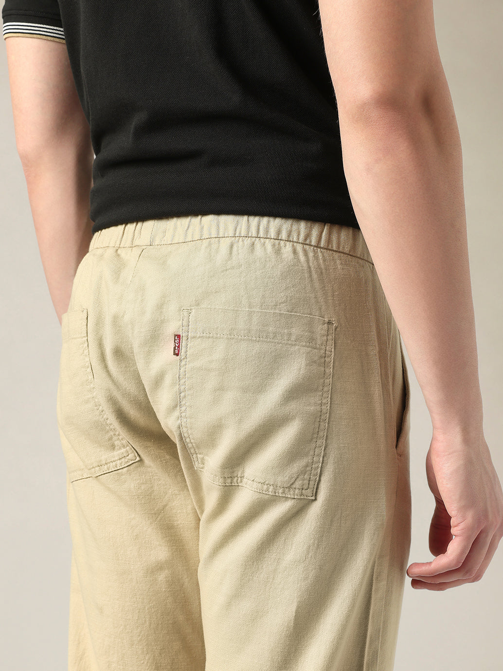 Men's Beige Relaxed Straight Fit Mid Rise Chinos - Detail View