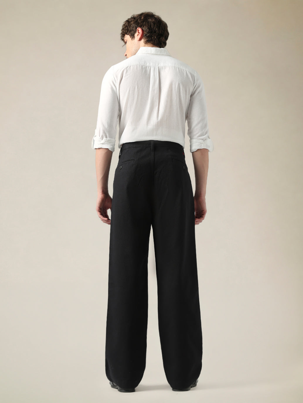 Men's Black Wide Leg Fit Mid Rise Chinos - Back View