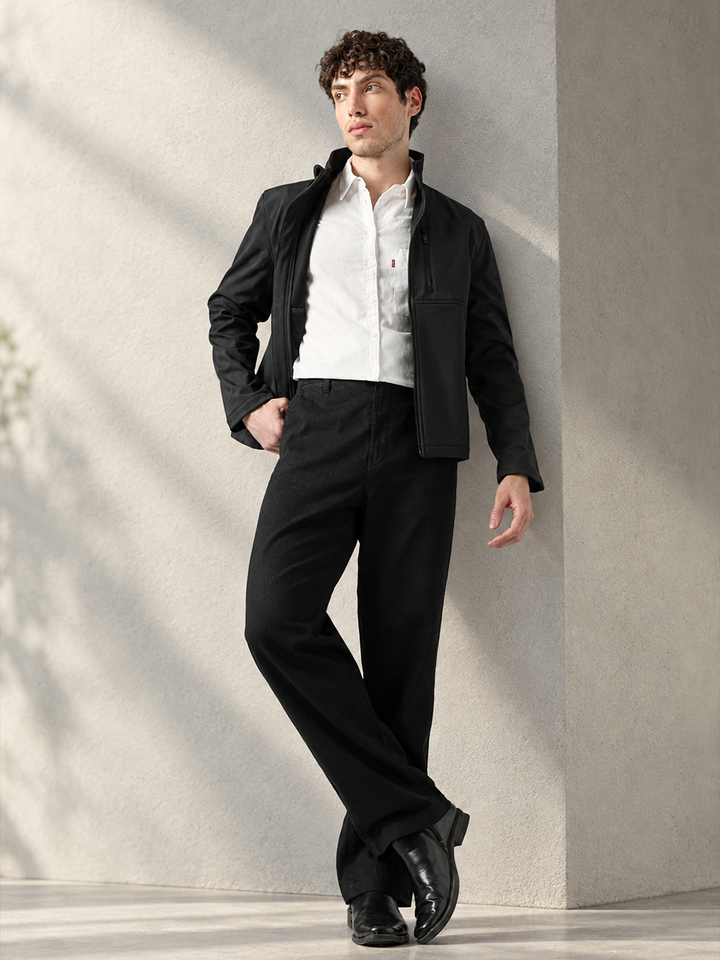 Men's Black Wide Leg Fit Mid Rise Chinos