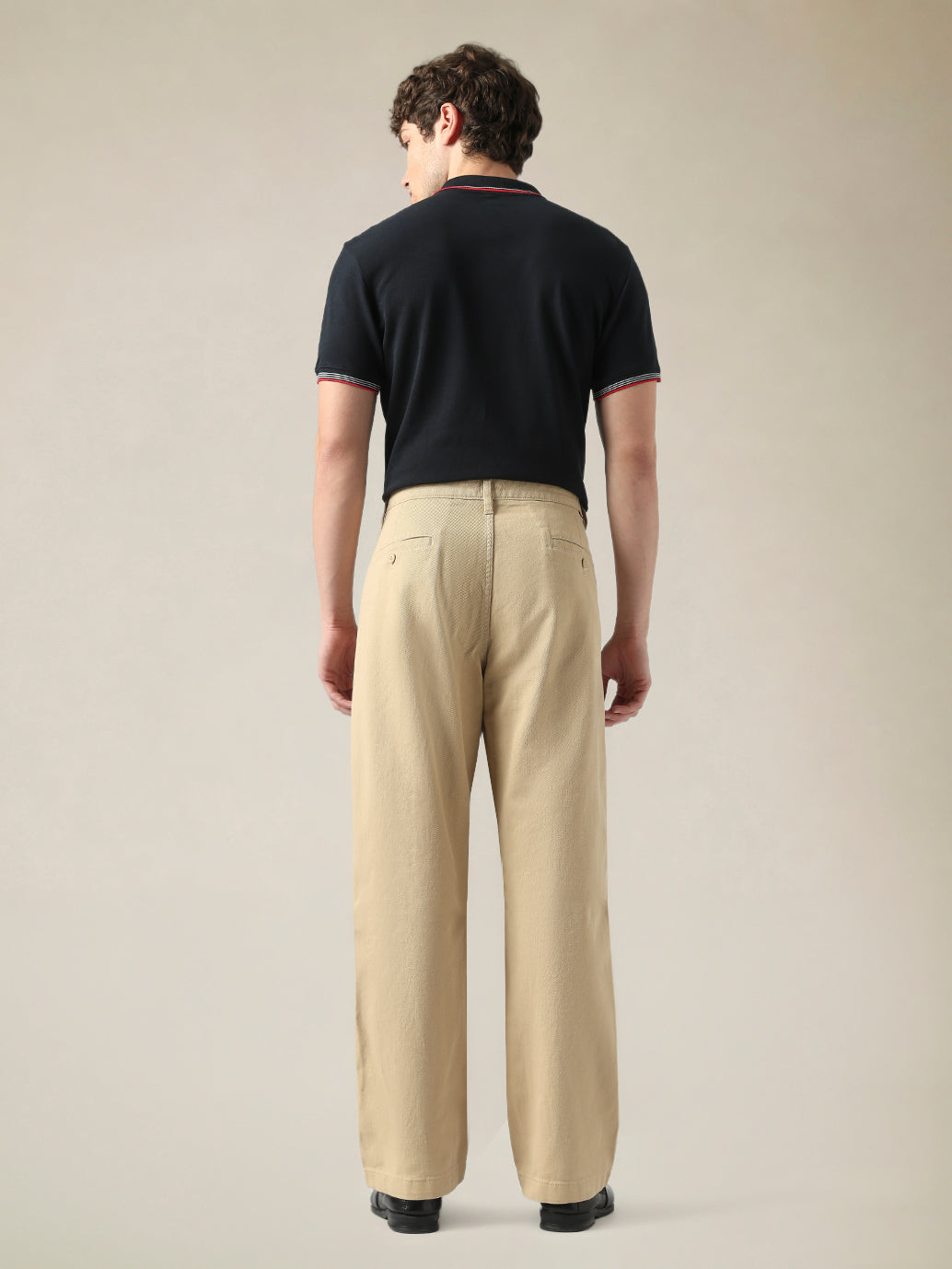 Men's Beige Wide Leg Fit Mid Rise Chinos - Back View