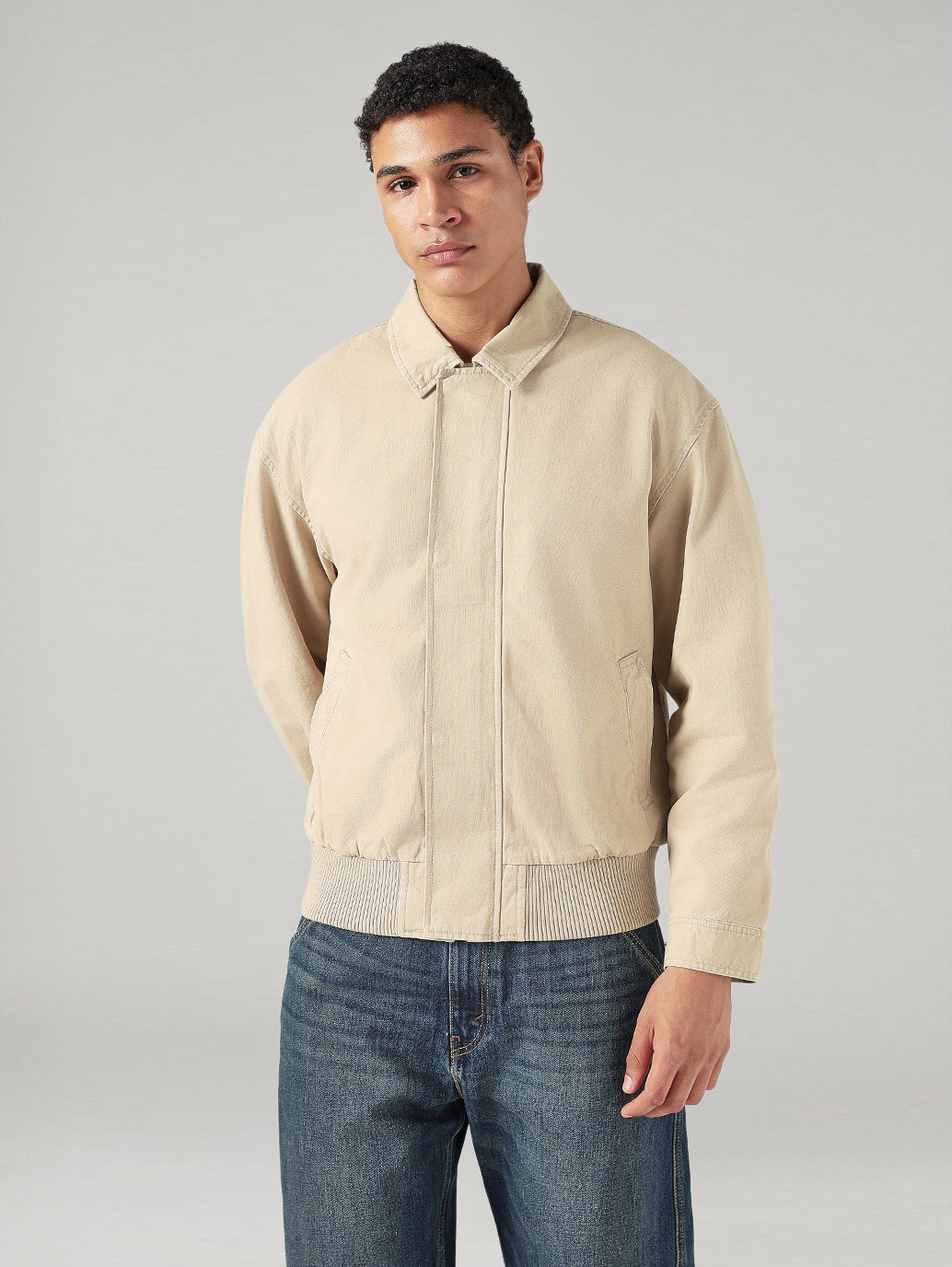 Men's Solid Relaxed Fit Jacket - Front View