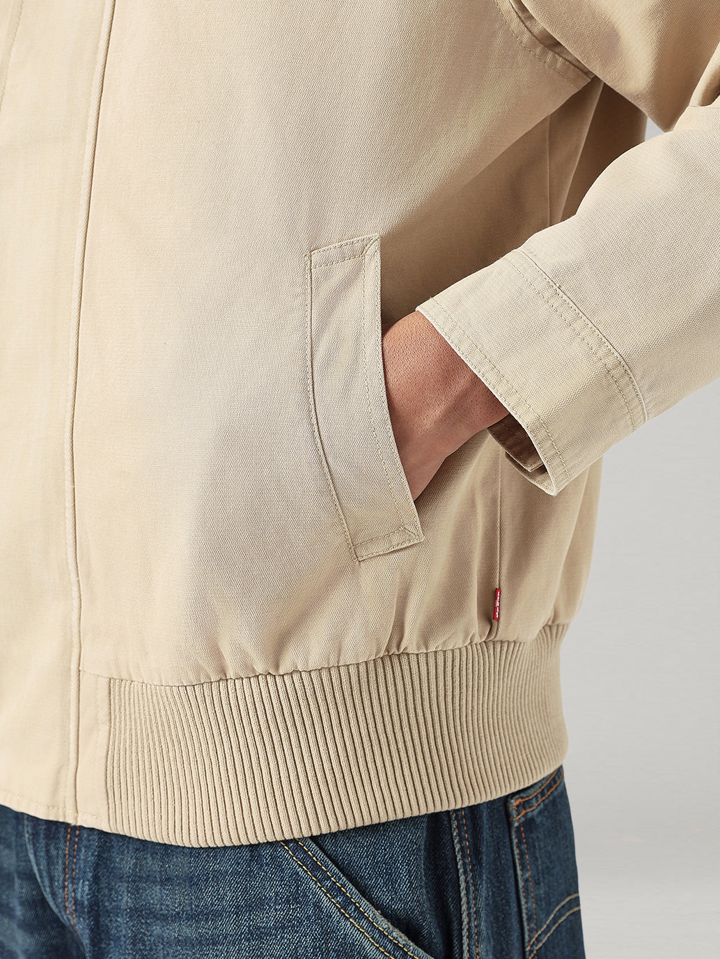 Men's Solid Relaxed Fit Jacket - Detail View