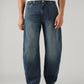 Men's Dark Blue Baggy Fit Mid Rise Cinch Jeans - Front View