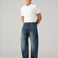 Men's Dark Blue Baggy Fit Mid Rise Cinch Jeans - SIde View