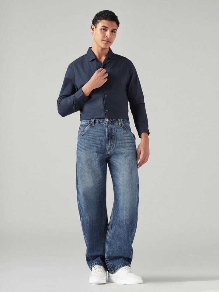 Men's Blue Baggy Fit Mid Rise Cinch Jeans