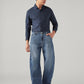 Men's Blue Baggy Fit Mid Rise Cinch Jeans - Front View