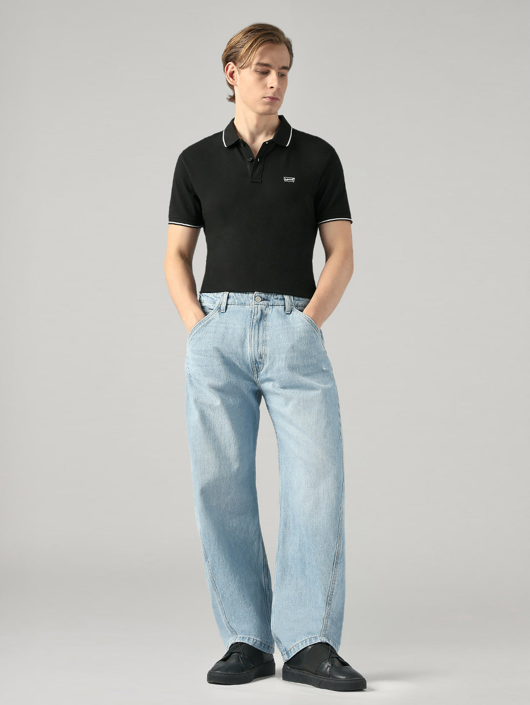 Men's Blue Baggy Barrel Fit Mid Rise Cinch Jeans