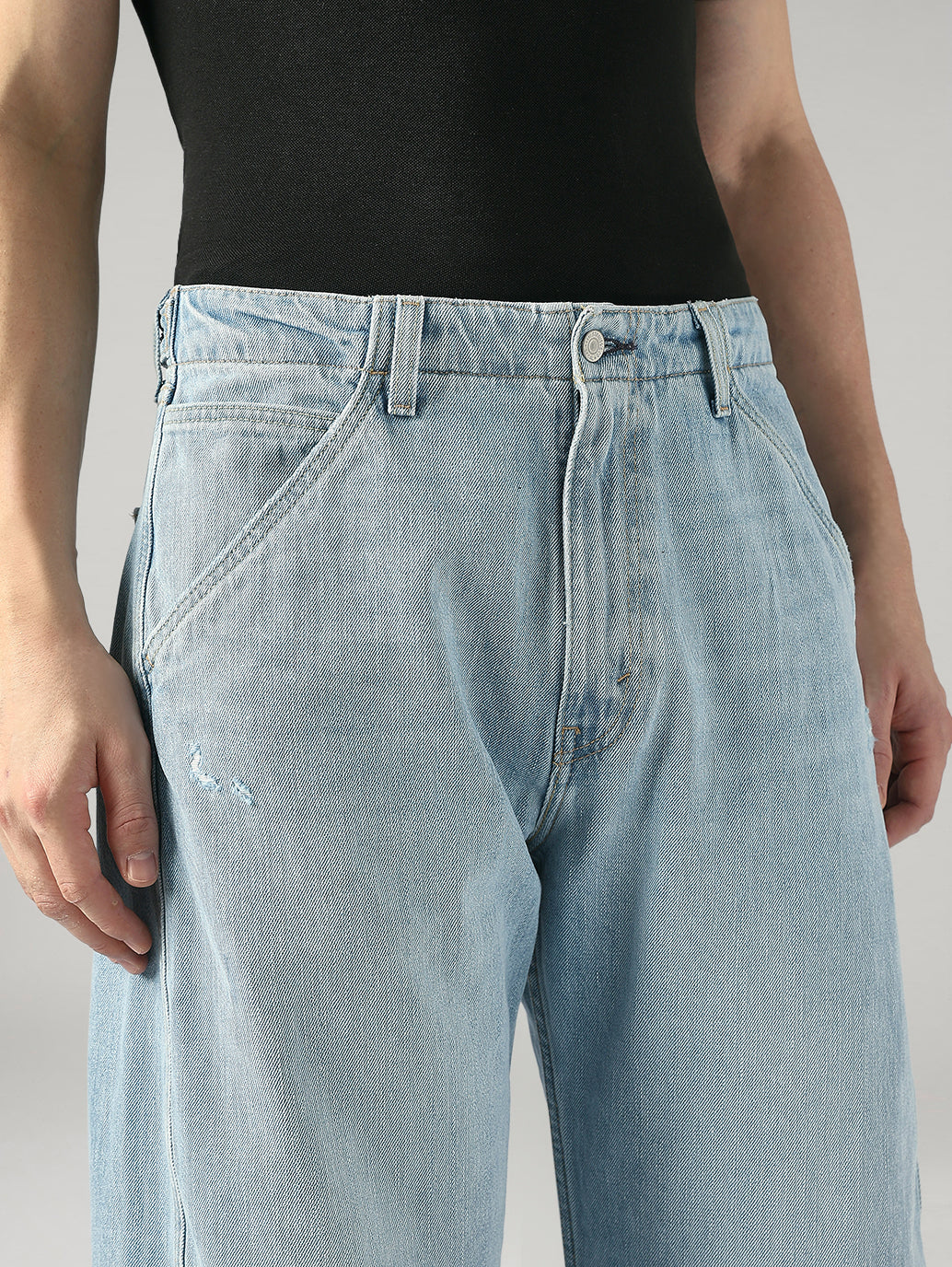 Men's Blue Baggy Barrel Fit Mid Rise Cinch Jeans - 20 View