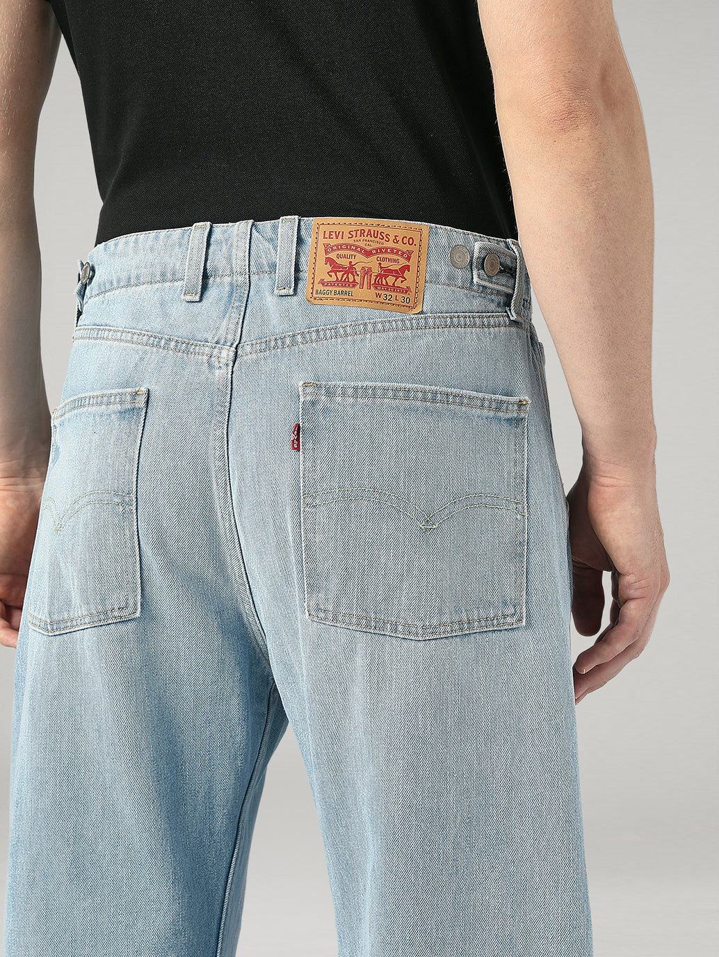 Men's Blue Baggy Barrel Fit Mid Rise Cinch Jeans - 20 View