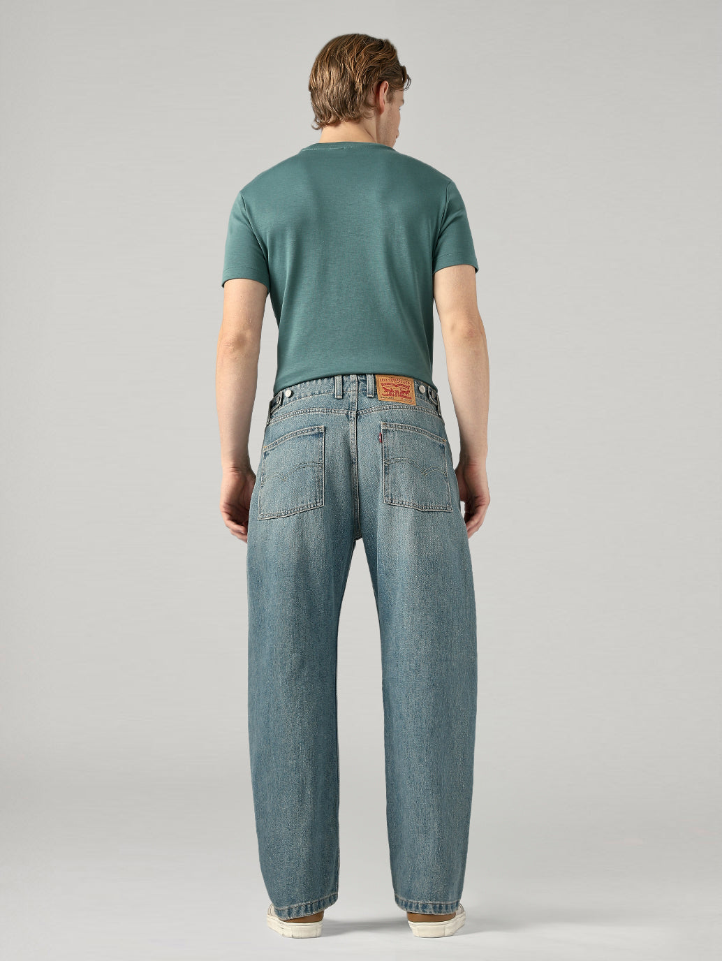 Men's Blue Baggy Barrel Fit Mid Rise Cinch Jeans - Back View
