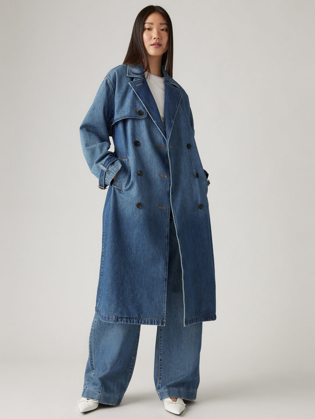 Women's Solid Blue Denim Trench Coat - 02a61415d4d3acbfdded446590d6635d View