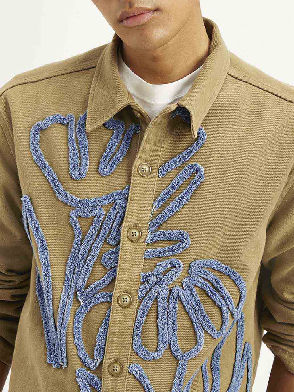 Men's Embroidered Brown Relaxed Fit Shacket - 0567585fea4fd18057ac41a80ec5fe6c View