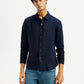 Men's Solid Dark Blue Slim Fit Shirt - Front View