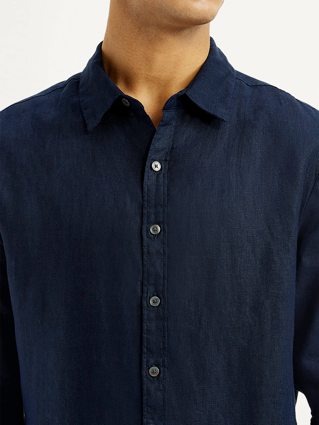 Men's Solid Dark Blue Slim Fit Shirt - Detail View