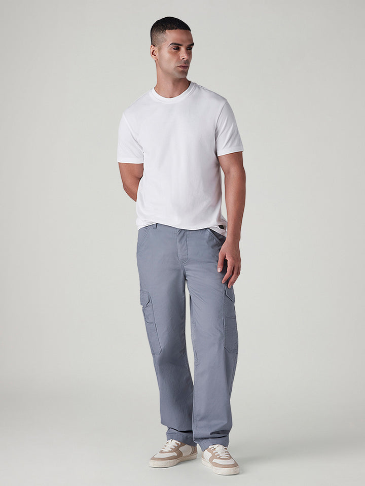Men's Grey Straight Fit Mid Rise Cargos