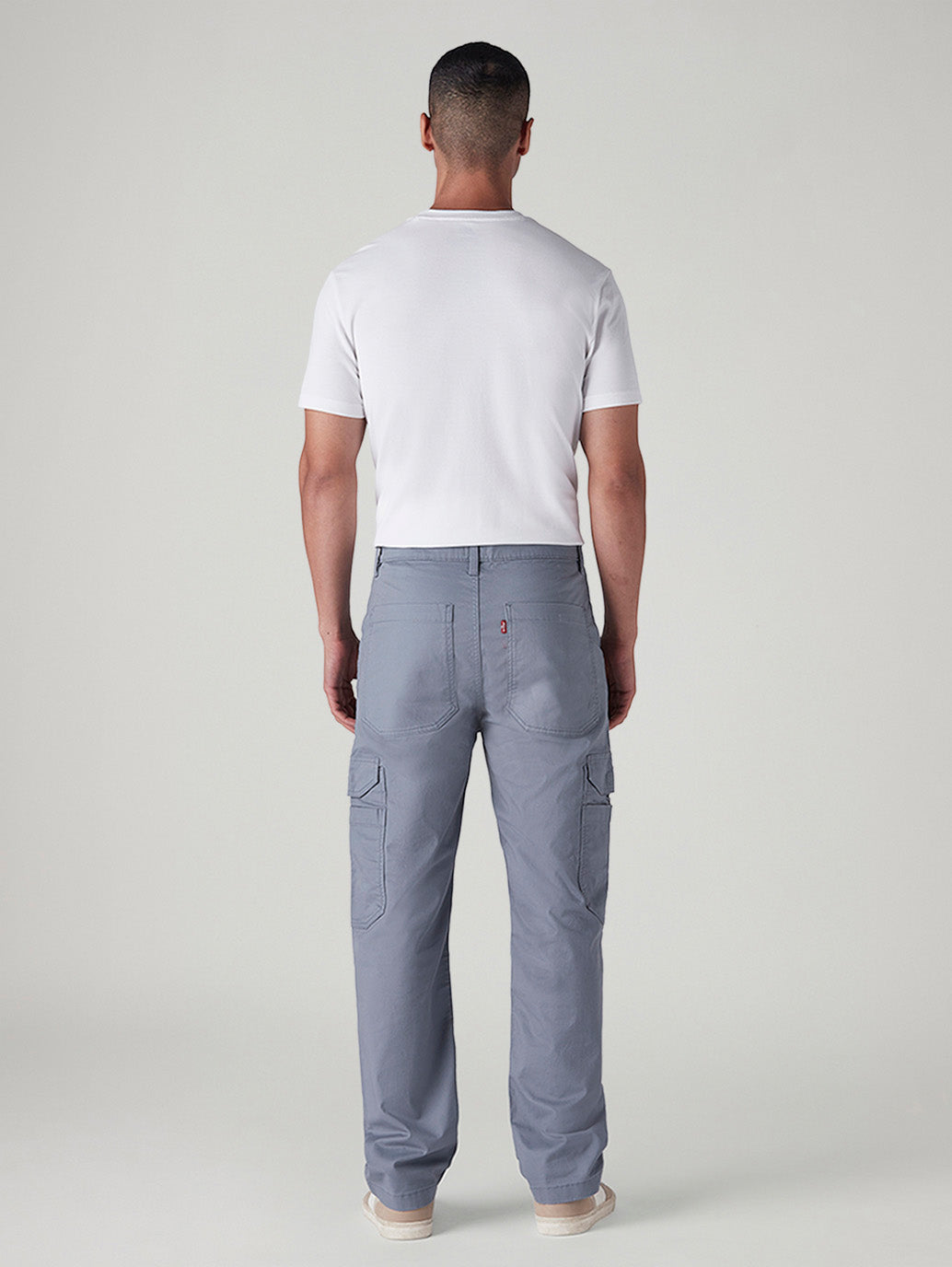 Men's Grey Straight Fit Mid Rise Cargos - Back View
