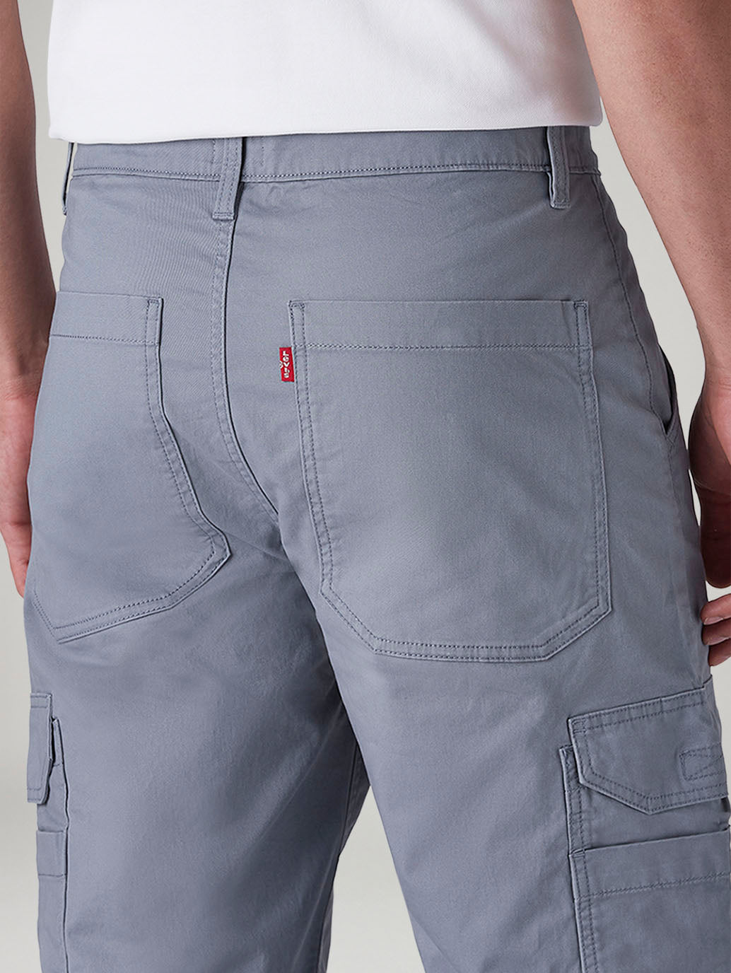 Men's Grey Straight Fit Mid Rise Cargos - 20 View