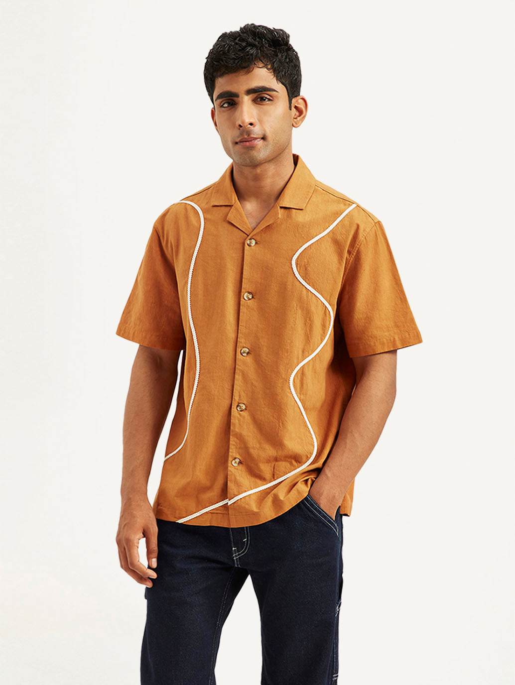 Men's Resort Collar Embroidered Regular Fit Shirt - 06abefba61c11e4886c4c1fca2d63008 View