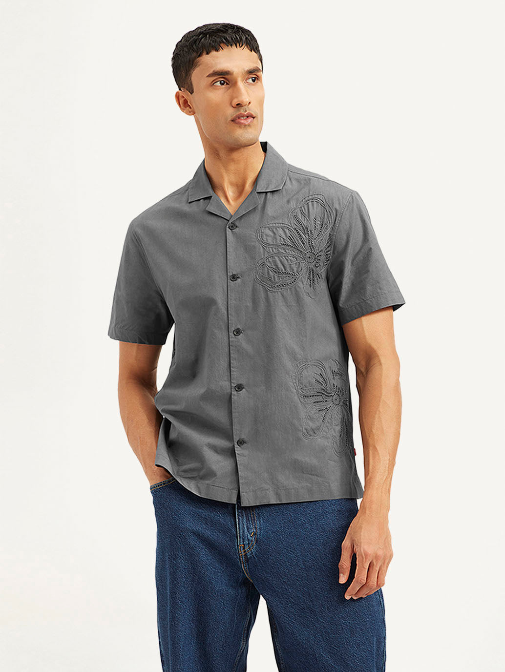 Men's Resort Collar Embroidered Regular Fit Shirt - 08114623759cc965efca15f488635460 View