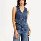 Women's Solid Blue Denim Waistcoat - 0bcfaedf63e44c93174d15c6f45506ff View