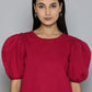 Women's Solid Red Round Neck Tops