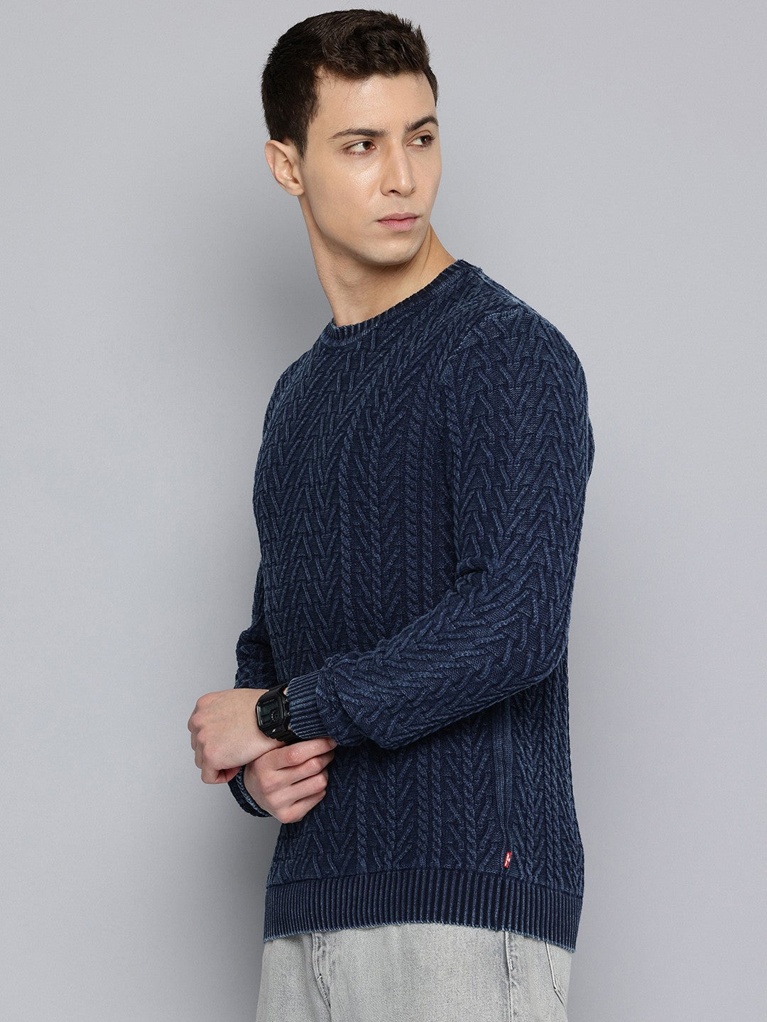 Men's Solid Navy Crew Neck Sweater - 0ff4a035-f9e4-42aa-ba41-9f2c53f0c3181740648850131-Mens-Solid-Navy-Crew-Neck-Sweater-9991740648849708-3 View