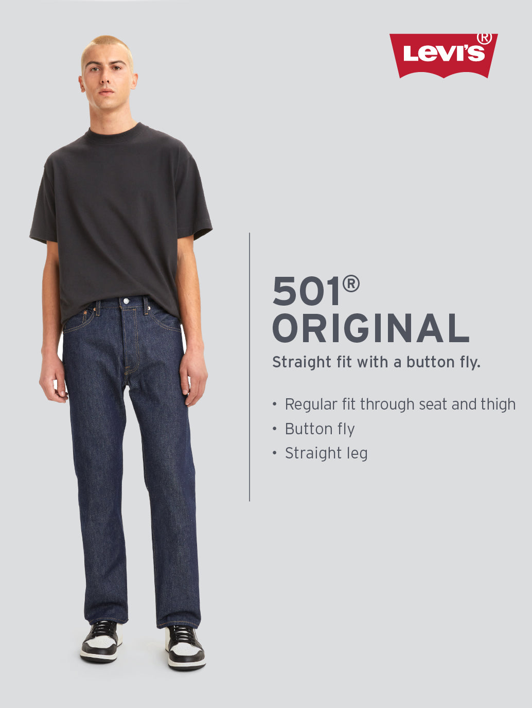 Men's 501 Button Fly Black Regular Fit Jeans