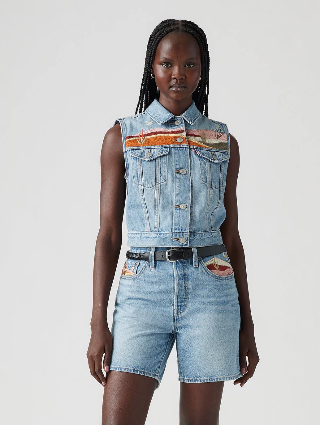 Women's Embroidered Blue Relaxed Fit Top