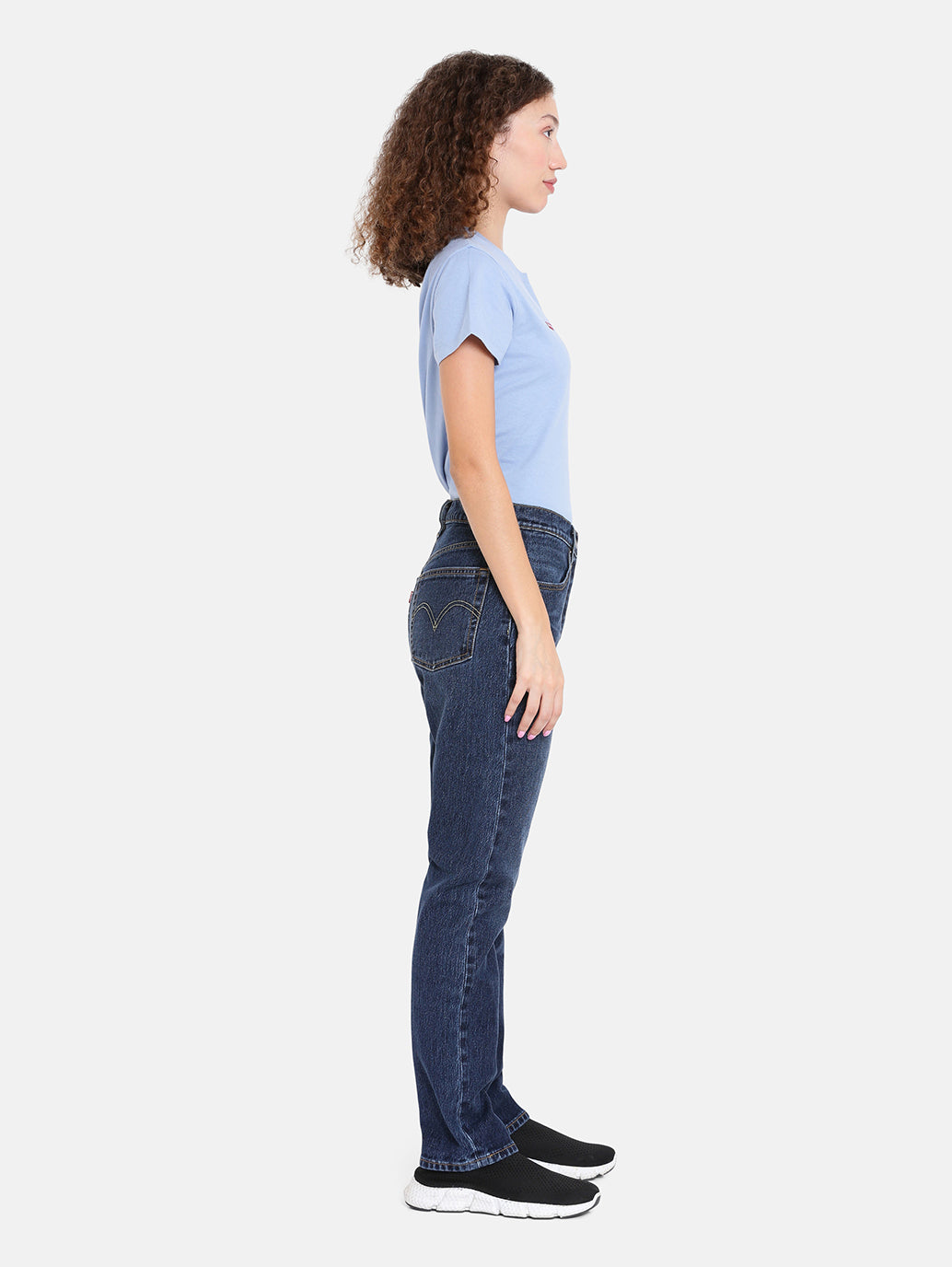 Women's 501 Dark Indigo Straight Fit High Rise Jeans - Side View