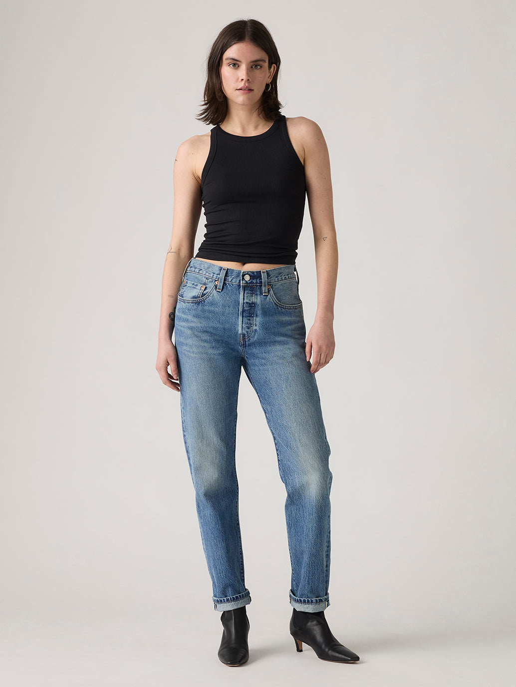 Women's 501 Indigo Straight Fit High Rise Jeans - Front View