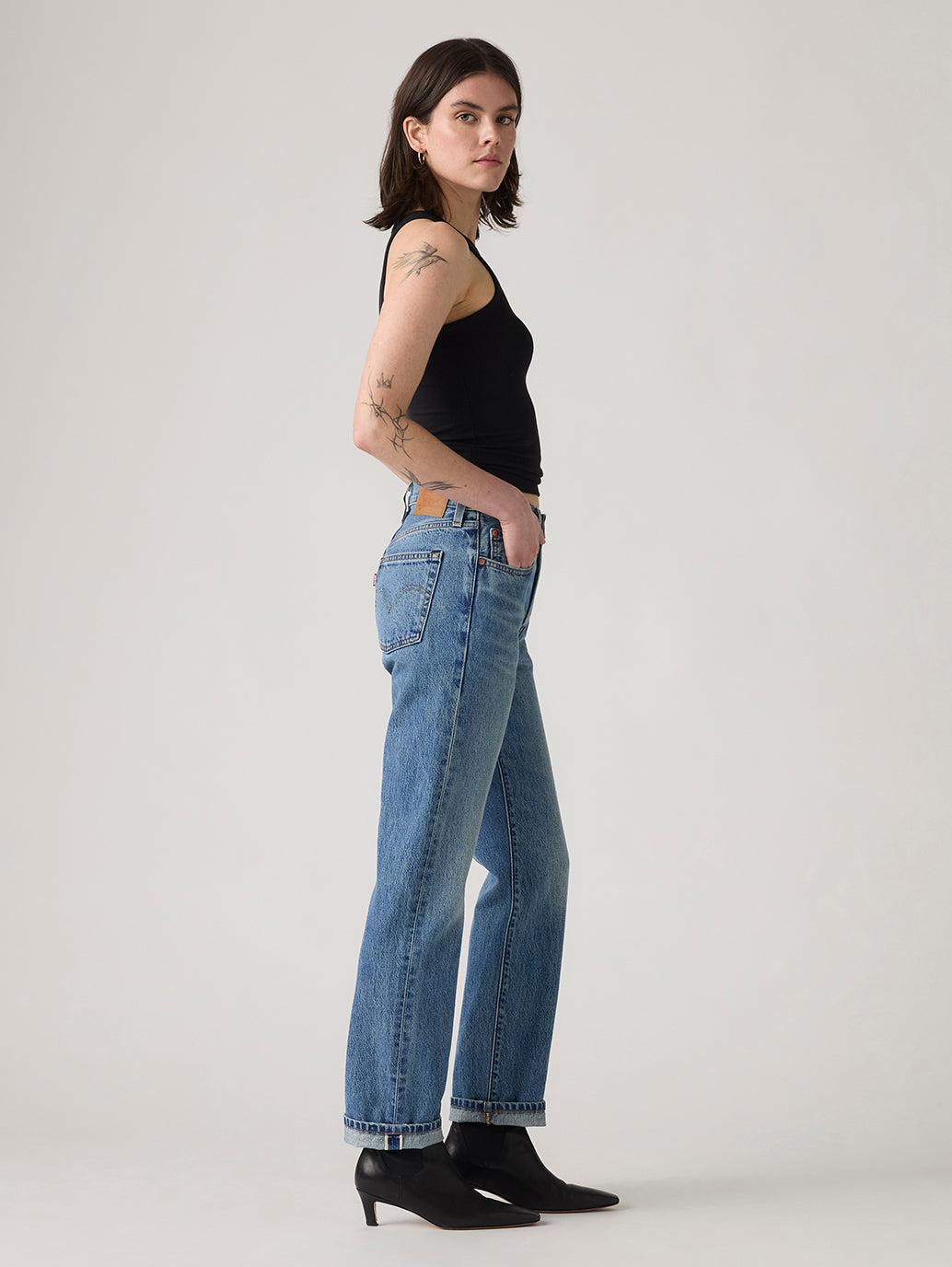 Women's 501 Indigo Straight Fit High Rise Jeans - Side View