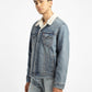 Men's Solid Blue Collar Neck Denim Jacket - fe9e77cd-cfe6-4c1b-a49e-4fc254159209 View