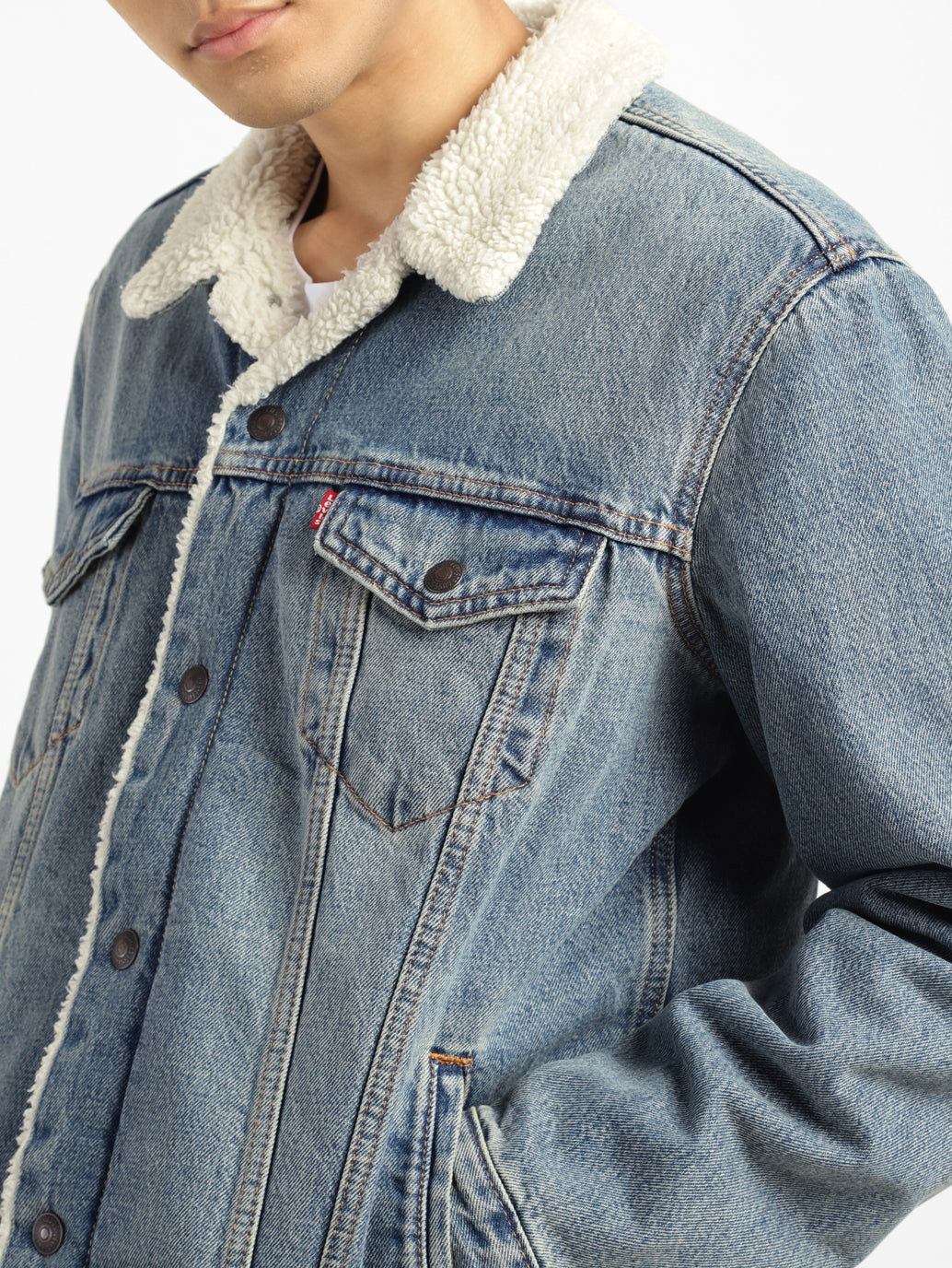 Men's Solid Blue Collar Neck Denim Jacket - 25cb6035-9814-4eea-8849-69965ea9fa59 View