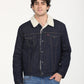 Men's Solid Navy Spread Collar Denim Jacket - Front View