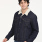 Men's Solid Navy Spread Collar Denim Jacket - RightSide View