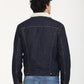Men's Solid Navy Spread Collar Denim Jacket - Back View