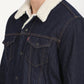 Men's Solid Navy Spread Collar Denim Jacket - deatil View