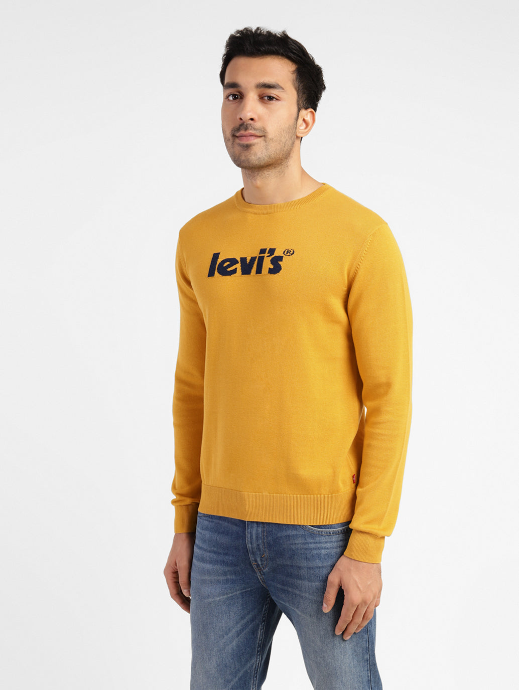 Men's Brand Logo Crew Neck Sweater Yellow