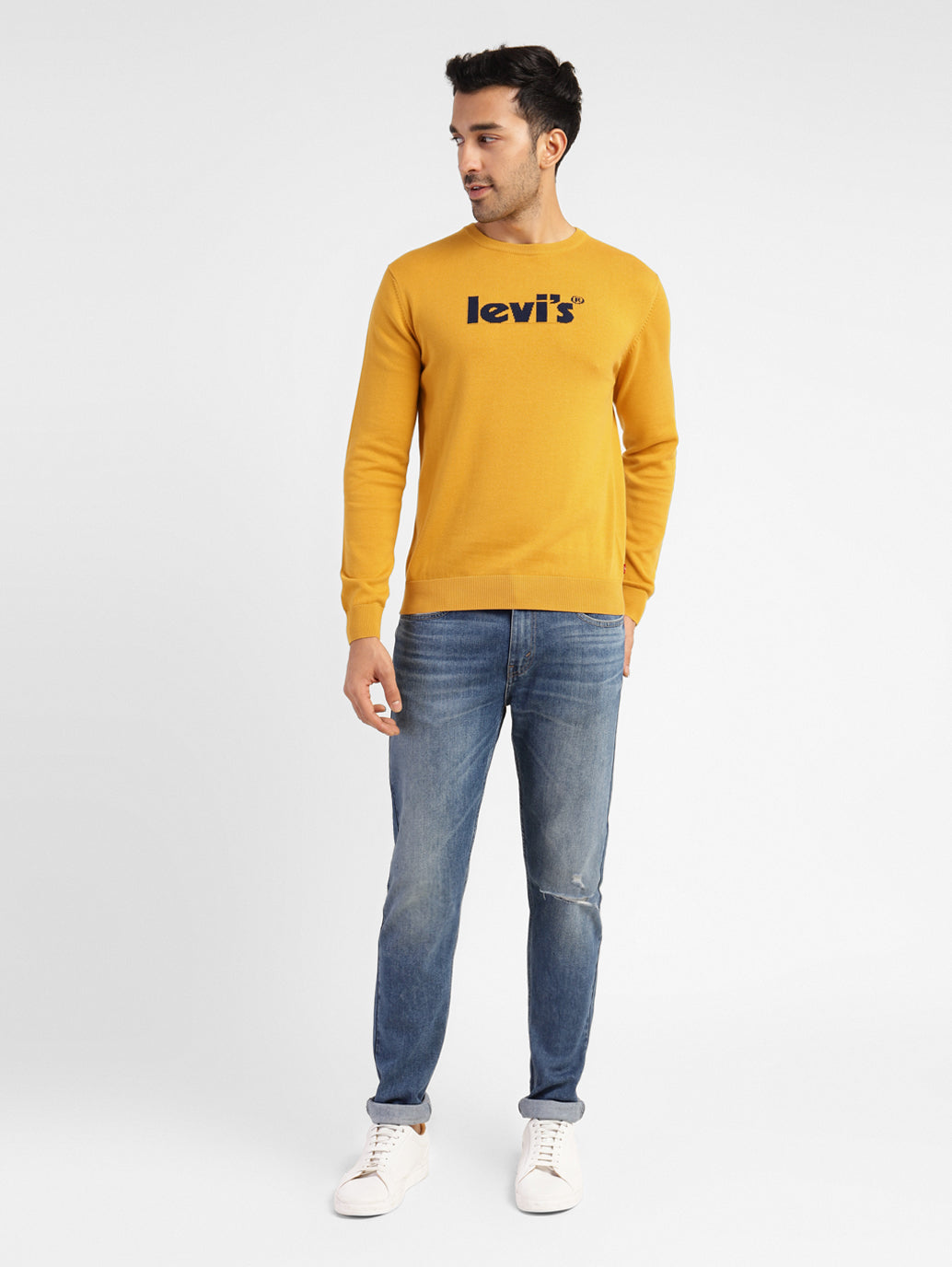 Men's Brand Logo Crew Neck Sweater Yellow