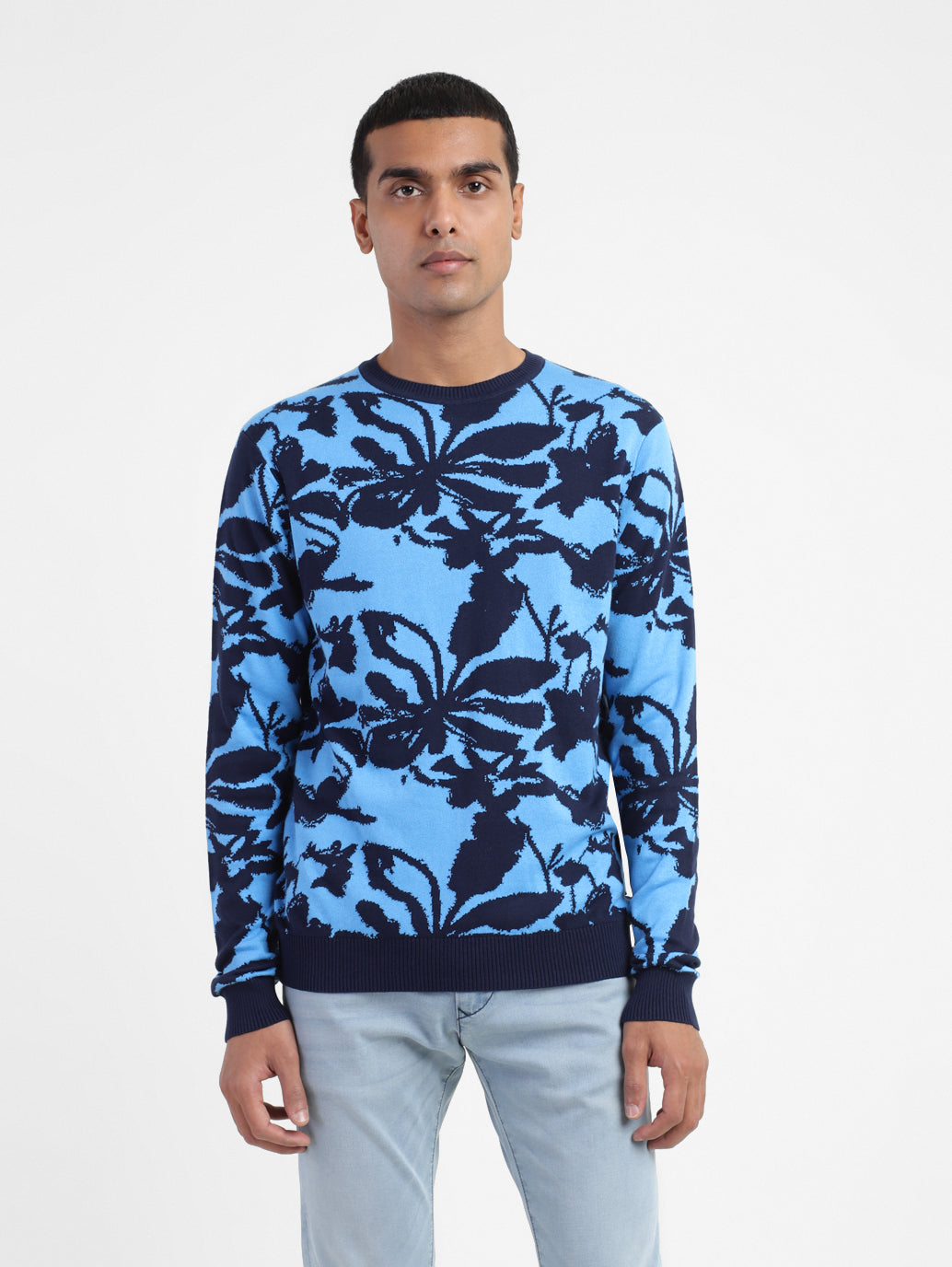 Men's Floral Print Crew Neck Sweater