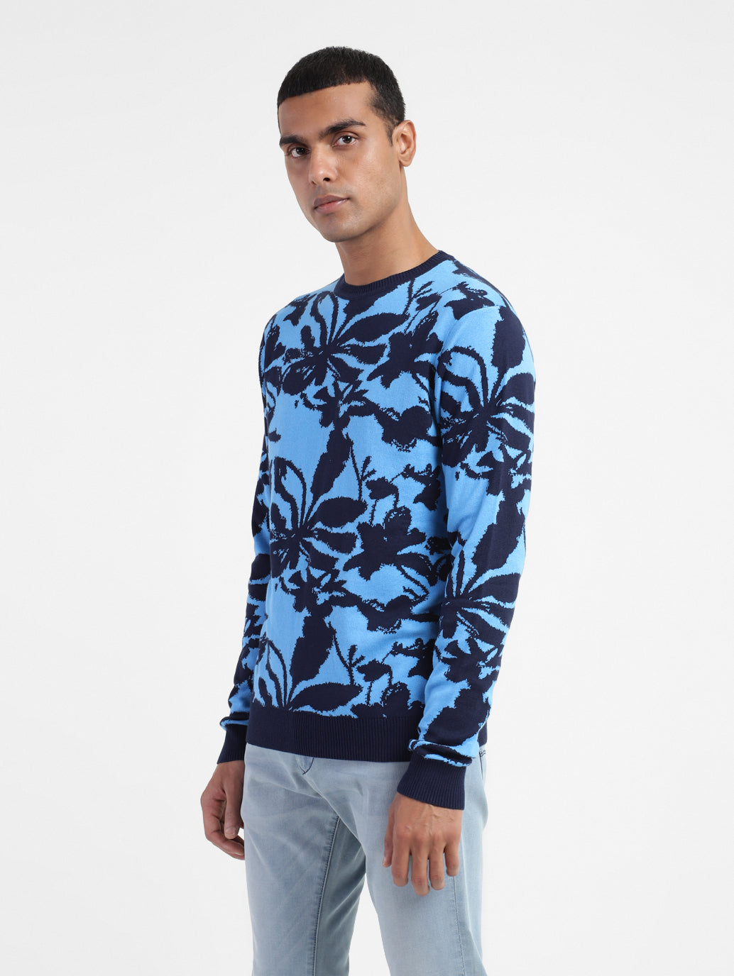 Men's Floral Print Crew Neck Sweater