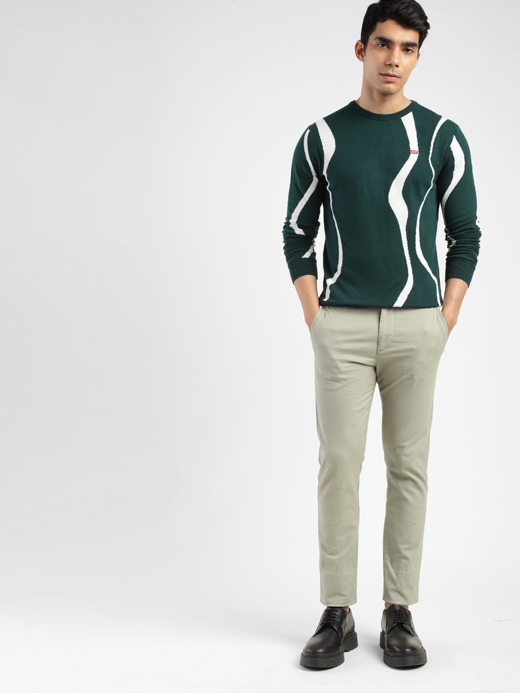 Men's Abstract Print Crew Neck Sweater Green