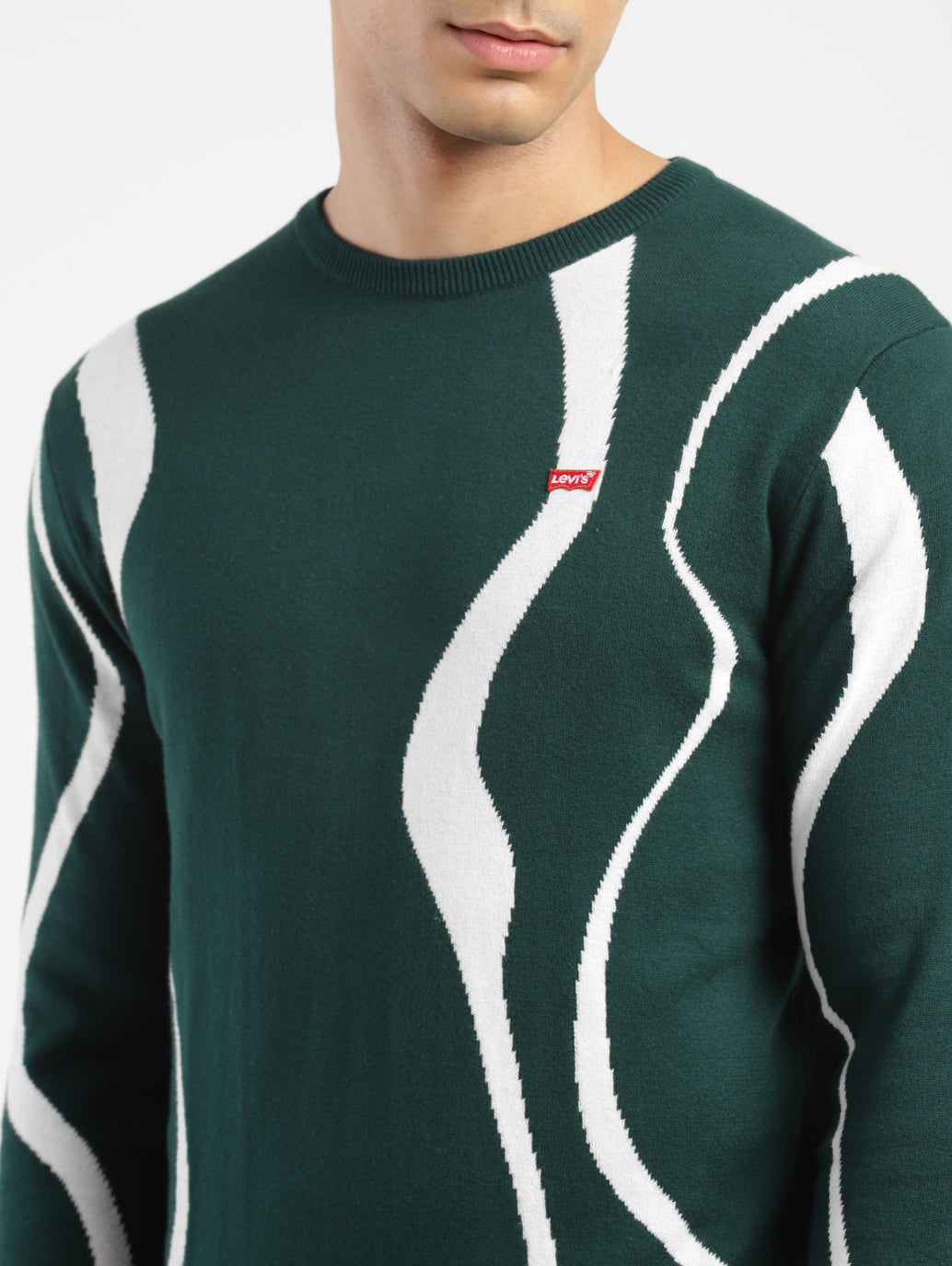Men's Abstract Print Crew Neck Sweater Green