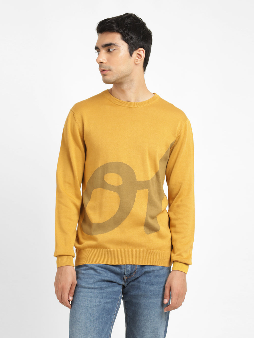 Men's Solid Yellow Crew Neck Sweater