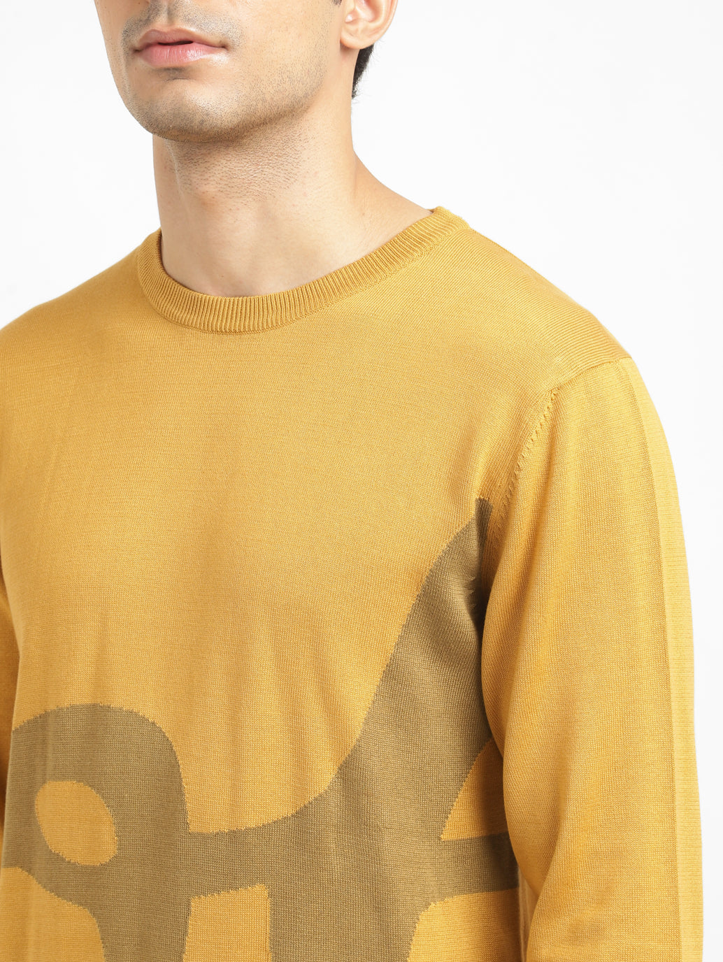 Men's Solid Yellow Crew Neck Sweater