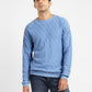 Men's Self Design Blue Crew Neck Sweater