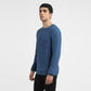 Men's Solid Blue Crew Neck Sweater - Side View