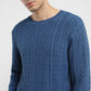Men's Solid Blue Crew Neck Sweater - Frontdetails View